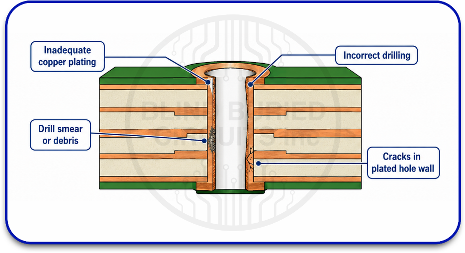 Via and Plated Hole PCB Defects